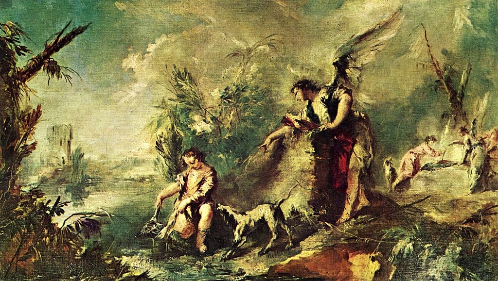 La storia di Tobia, Tobia pesca con l'arcangelo Raffaele